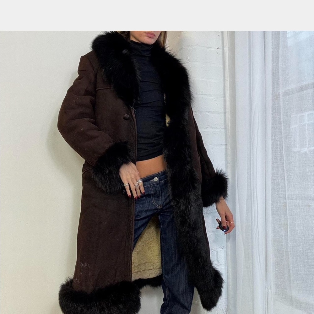 Women's Brown Real Fox Fur-Trimmed Coat